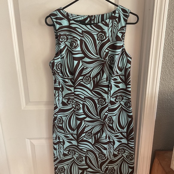 AGB Dresses & Skirts - AGB - Floral Sheath Dress with Full Zip Back - Blue & Brown - Ladies Size 10
